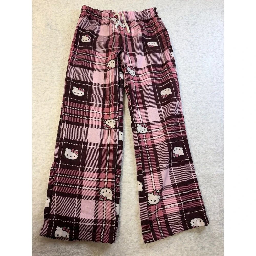 Hello Kitty Kids Pink‎ Plaid Pajama Pants Sanrio Girls Size Med 8 Sleepwear NWOT